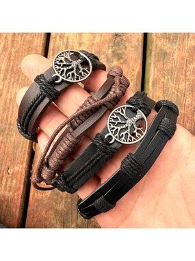 Tree of Life Leather Wrap Bracelets Adjustable Black Brown Boho Unisex Jewelry L